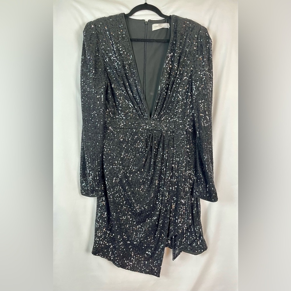 Fame and Partners “The Mana” Black Sequin Long Sleeve Mini Dress